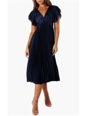 Petal & Pup Nova Flutter Sleeve Navy Midi Dress New!
